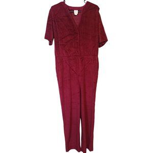 Vintage DeWeese Designs Medium Maroon Red Velour Jumper Suit One Piece Retro Dis
